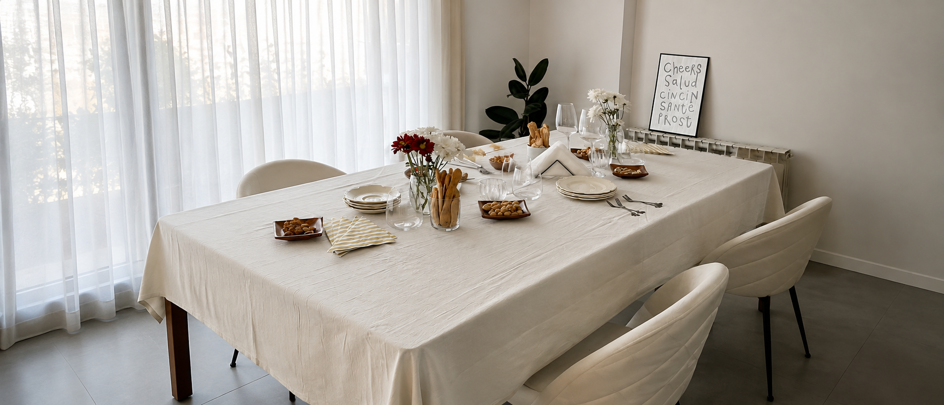 Relaxed dining table with layered tableware