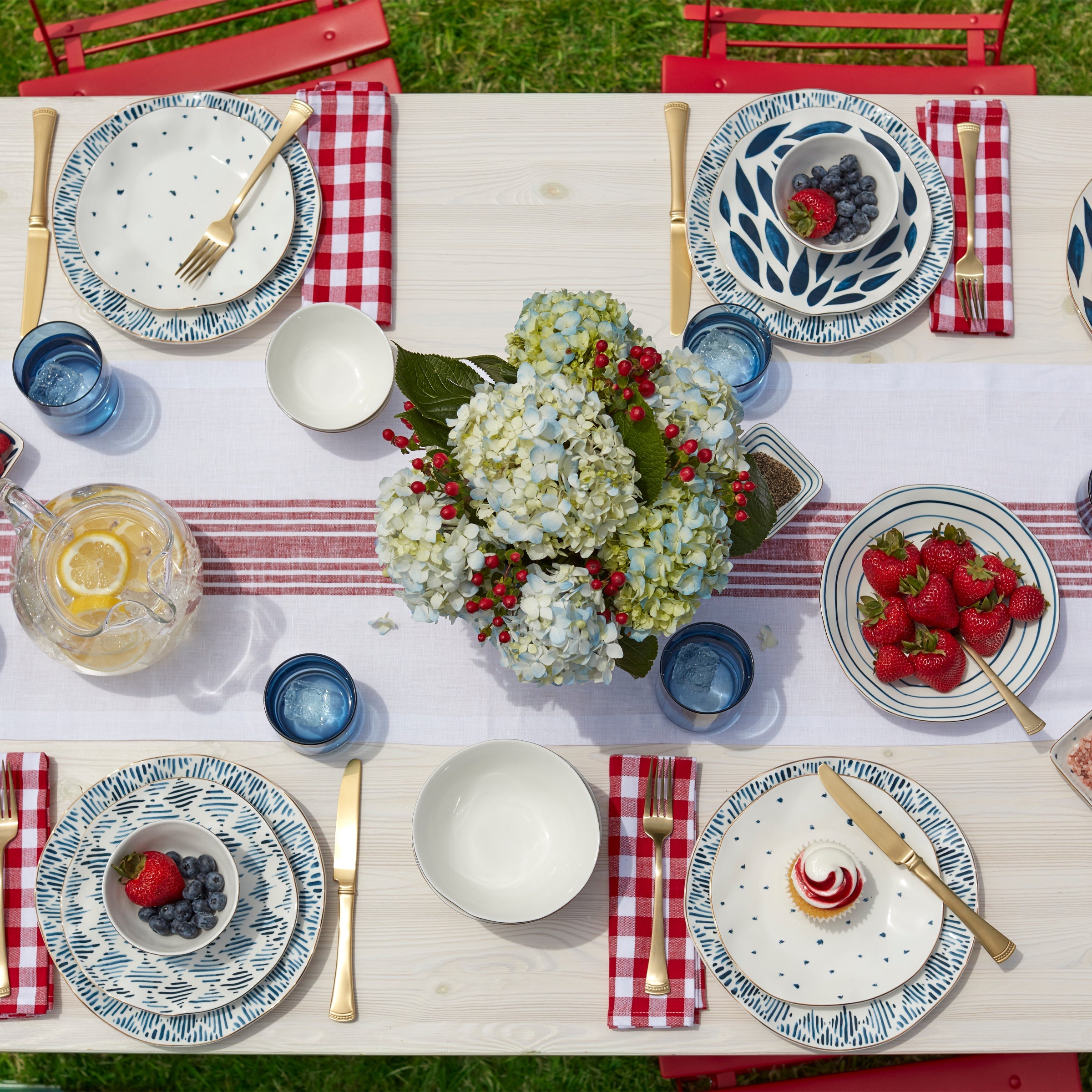Blue Ikat Porcelain Dinner Plates with Gold Rim, Set of 4 - Image 6