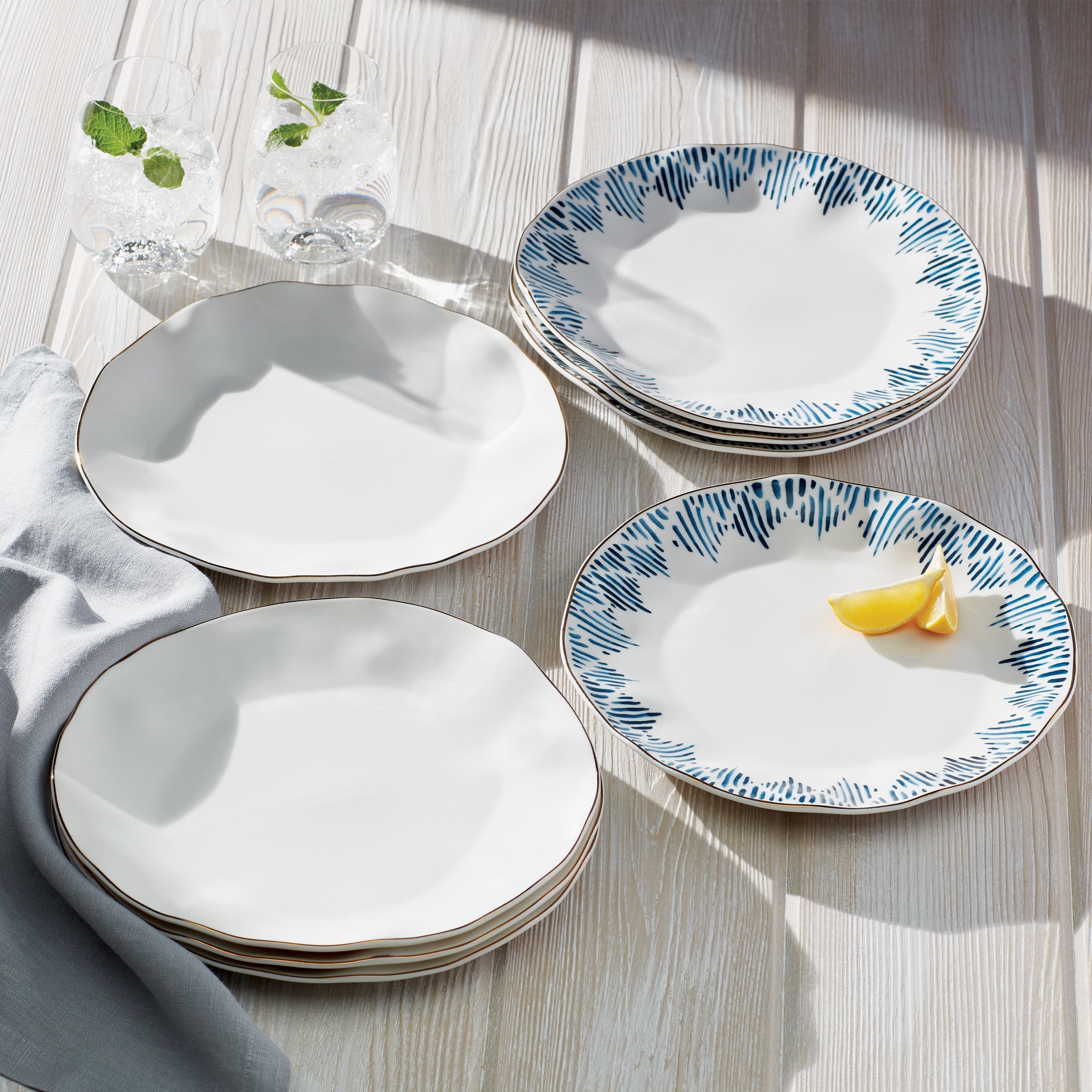 Blue Ikat Porcelain Dinner Plates with Gold Rim, Set of 4 - Image 3